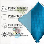 Both Side with PomPom Quilted Velvet Cushion Cover (Set of 2), Blue